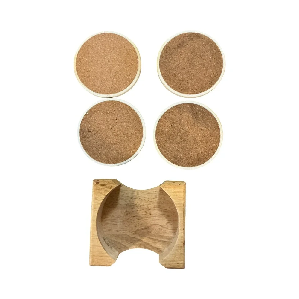 Vintage Christmas Snowman Stone Coasters Set of 4 Wood Holder 4 Inch Round